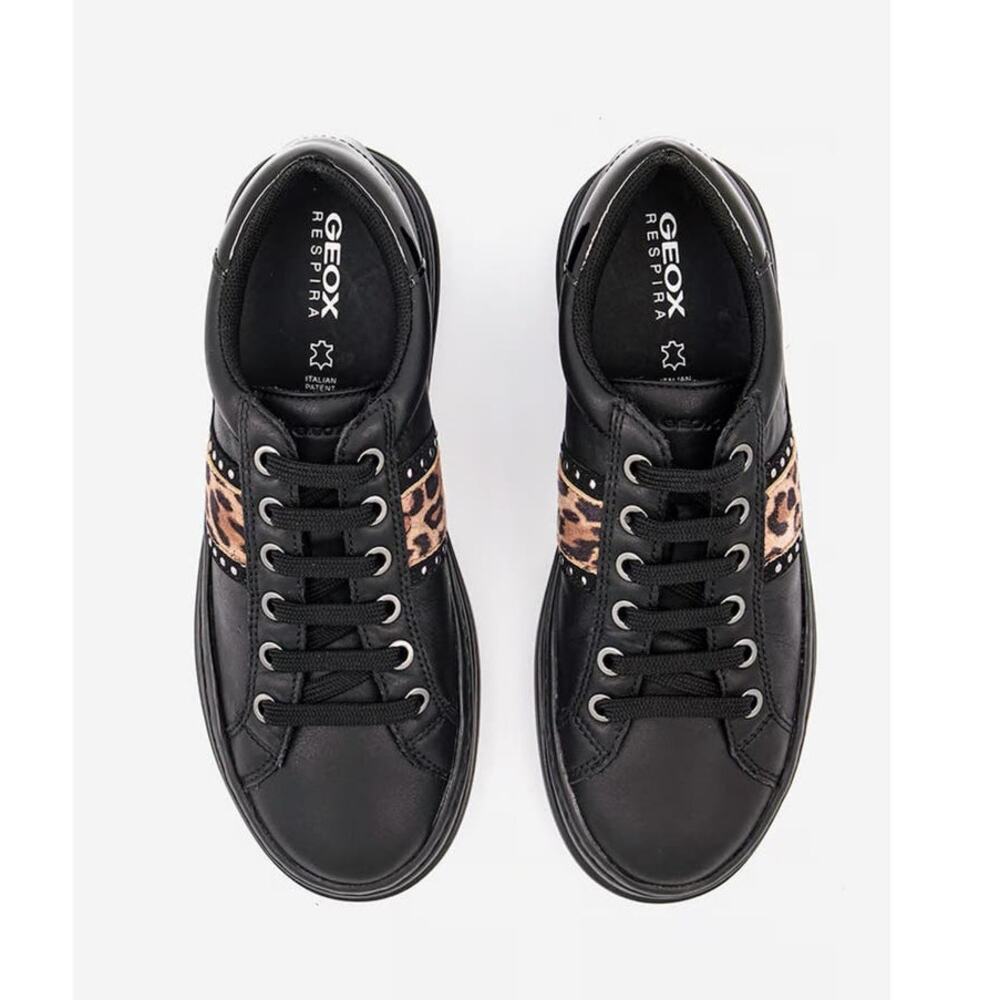NEW GEOX Pontoise Lace Up Sneakers in Black Italian Leather Womens Size 37/7 - Picture 4 of 7